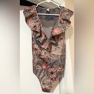 Victoria's Secret Pink and Gray Floral jacquard bodysuit